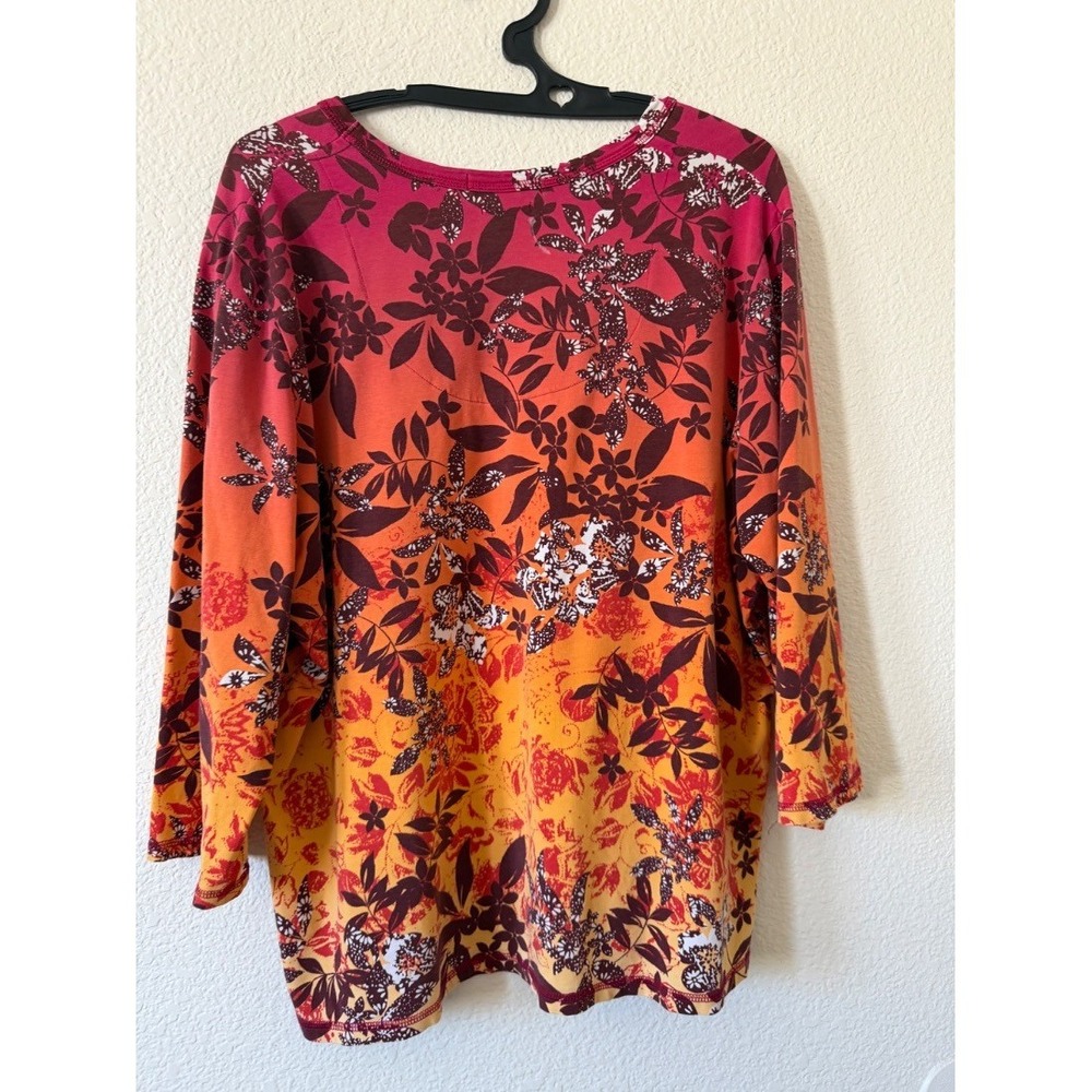 Valerie Stevens Casual Womens Plus 1X Floral Print Pima Cotton‎ Top Blouse - Picture 3 of 14